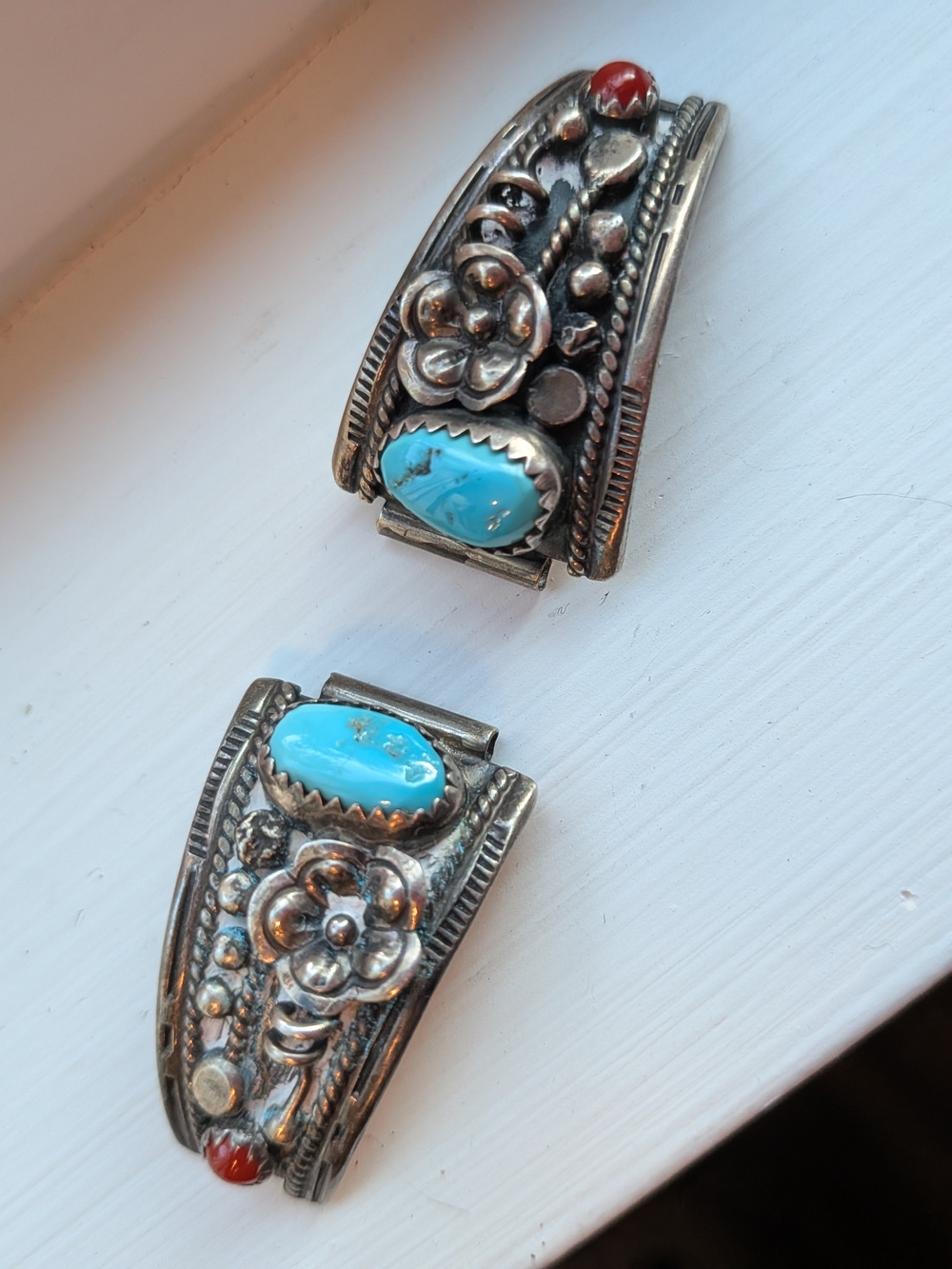 Vintage Navajo Turquoise And Coral Watch Band 1980s